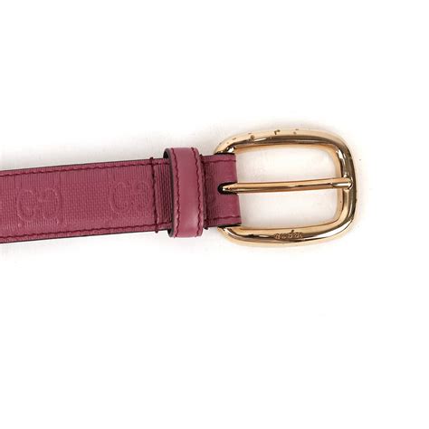 Gucci Women's Pink Leather GG Microguccissima Buckle Belt